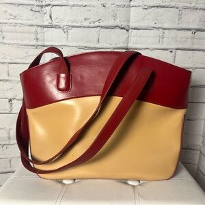 M. London Red and Tan Leather Tote
